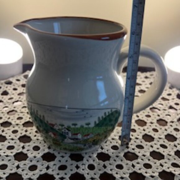 Newcor Stoneware Pitcher Country Village 6" Tall 64 oz Village Farm Scene New - Picture 6 of 11